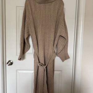 Anthropologie Taupe Cowl Neck Sweater Dress